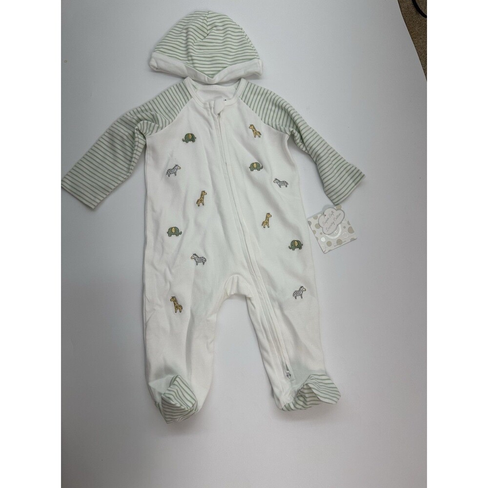 Little me 6 Month Snap Foot Outfit Zoo Animals White Gray Unisex